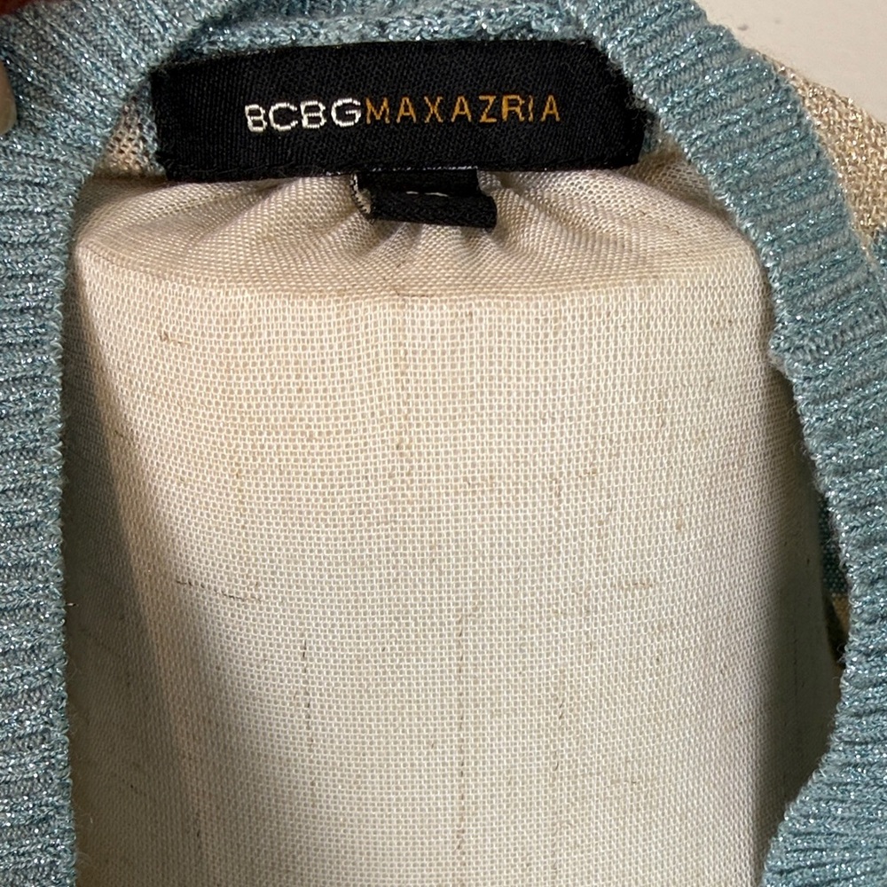 Vintage BCBGMAXAZRIA Metallic Striped Faux-Wrap Knit – Size M - Picture 2 of 14